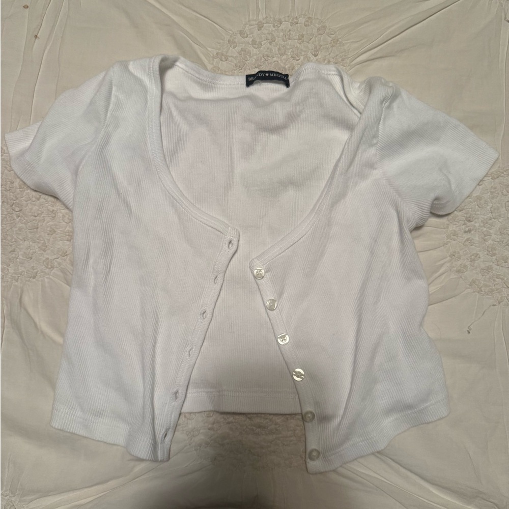 Brandy Melville White Button-Up crop top